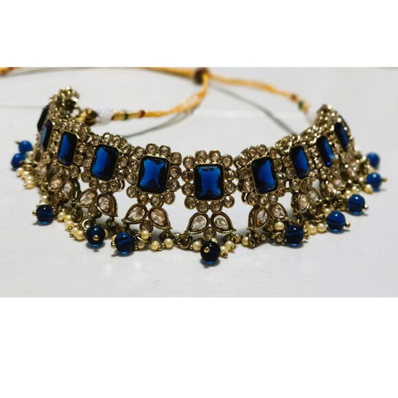 Reverse AD Choker necklace in Blue & Gold seting - Picture 1 of 1
